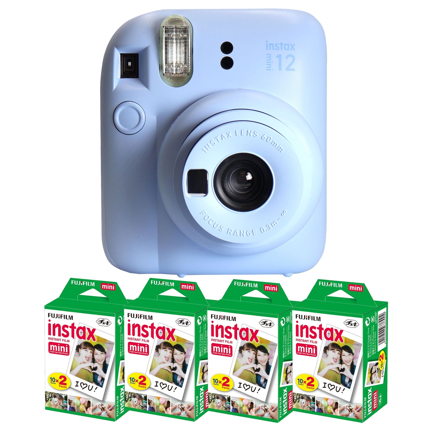 FUJIFILM INSTAX MINI 12 Instant Film Camera (Pastel Blue) with 4x Fujifilm 2x10 Film Mini Instax Film Pack