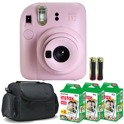 FUJIFILM INSTAX MINI 12 Instant Film Camera (Blossom Pink) + 3x Fujifilm 2x10 Film Mini Instax Film Pack + Panasonic Alkaline 2 "AA"  Batteries + BePro BC-1 Case (Small)