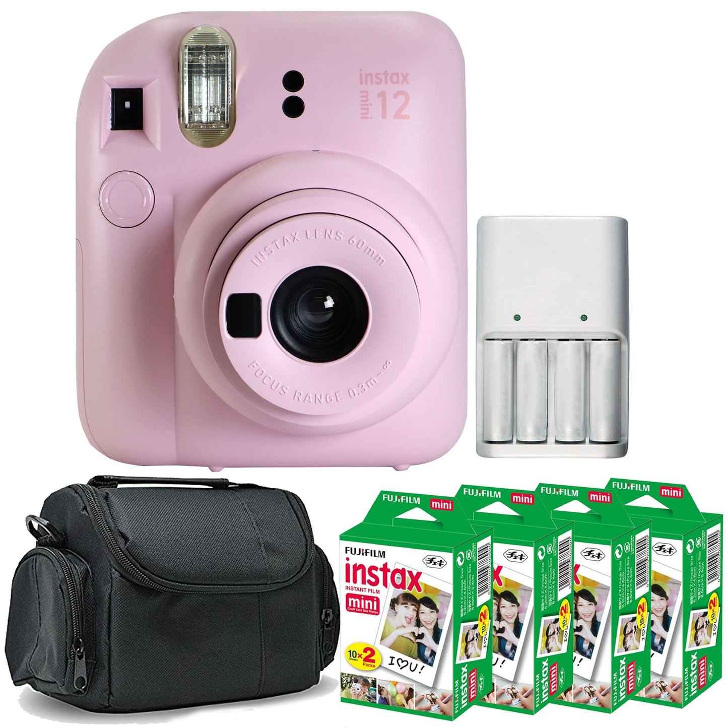 FUJIFILM INSTAX MINI 12 Instant Film Camera (Blossom Pink) with 4x Fujifilm 2x10 Film Mini Instax Film Pack Bundle