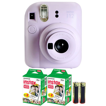 FUJIFILM INSTAX MINI 12 Instant Film Camera (Lilac Purple) with 2x Fujifilm 2x10 Film Mini Instax Film Pack and Panasonic Alkaline 2 "AA" Batteries