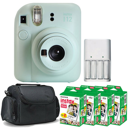FUJIFILM INSTAX MINI 12 Instant Film Camera (Mint Green) with 4x Fujifilm 2x10 Film Mini Instax Film Pack Bundle