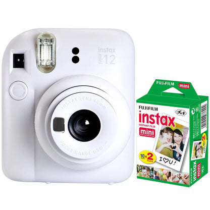 FUJIFILM INSTAX MINI 12 Instant Film Camera (Clay White) + Fujifilm 2x10 Film Mini Instax Film Pack