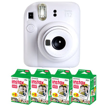 FUJIFILM INSTAX MINI 12 Instant Film Camera (Clay White) with 4x Fujifilm 2x10 Film Mini Instax Film Pack