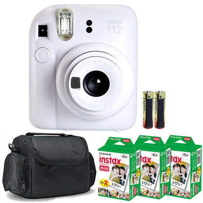 FUJIFILM INSTAX MINI 12 Instant Film Camera (Clay White) + 3x Fujifilm 2x10 Film Mini Instax Film Pack + Panasonic Alkaline 2 "AA"  Batteries + BePro BC-1 Case (Small)