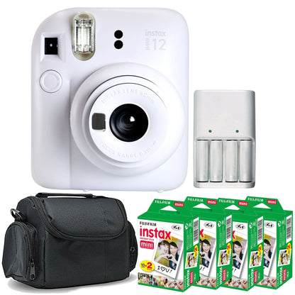 FUJIFILM INSTAX MINI 12 Instant Film Camera (Clay White) with 4x Fujifilm 2x10 Film Mini Instax Film Pack Bundle