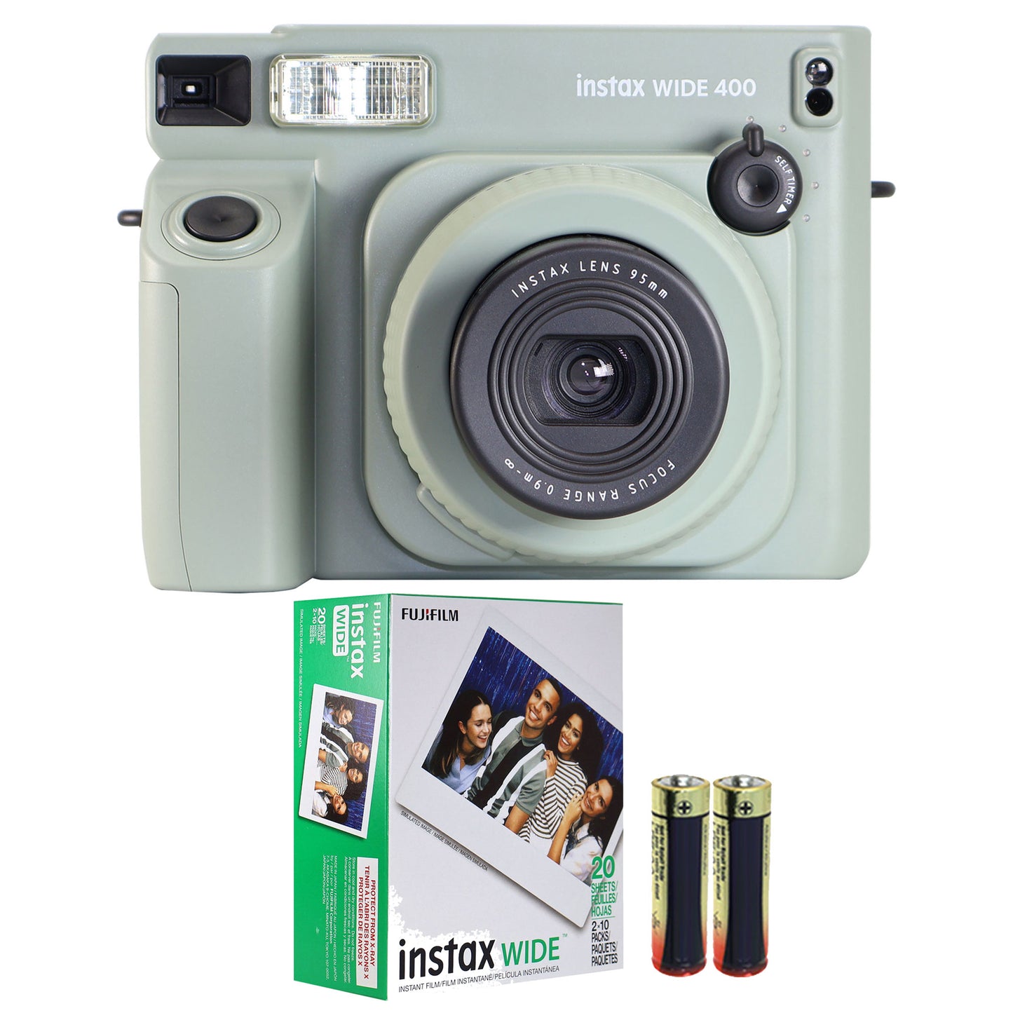 FUJIFILM INSTAX WIDE 400 Instant Film Camera with FUJIFILM INSTAX WIDE 2X10 Film and Panasonic Alkaline 4 "AA" Batteries