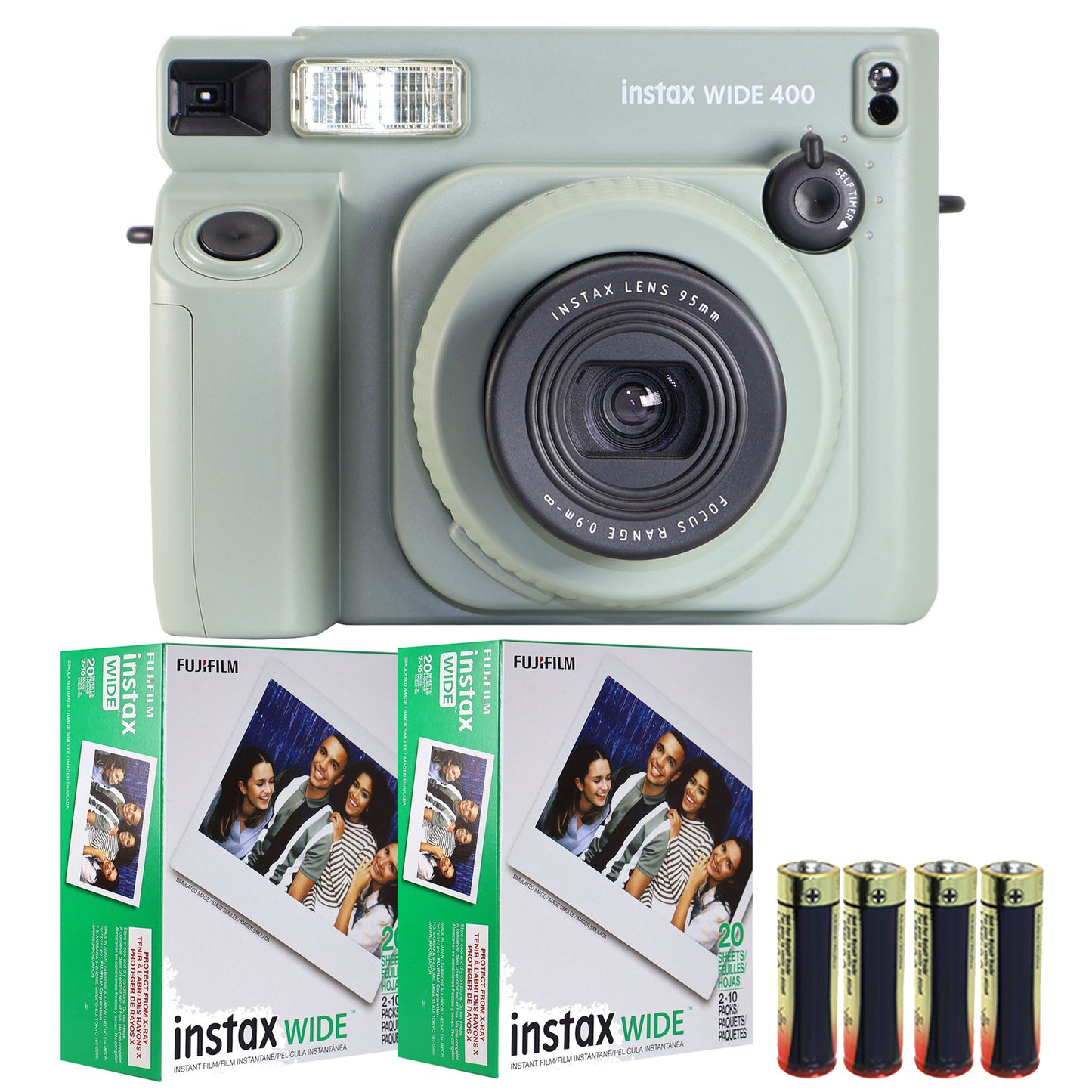 FUJIFILM INSTAX WIDE 400 Instant Film Camera with 2x FUJIFILM INSTAX WIDE 2X10 Film and Panasonic Alkaline 4 "AA" Batteries