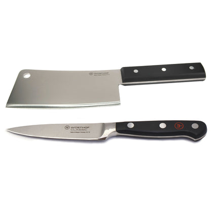 Wusthof Classic 6" Cleaver Knive, Black + Wusthof Classic 4" Paring Knife