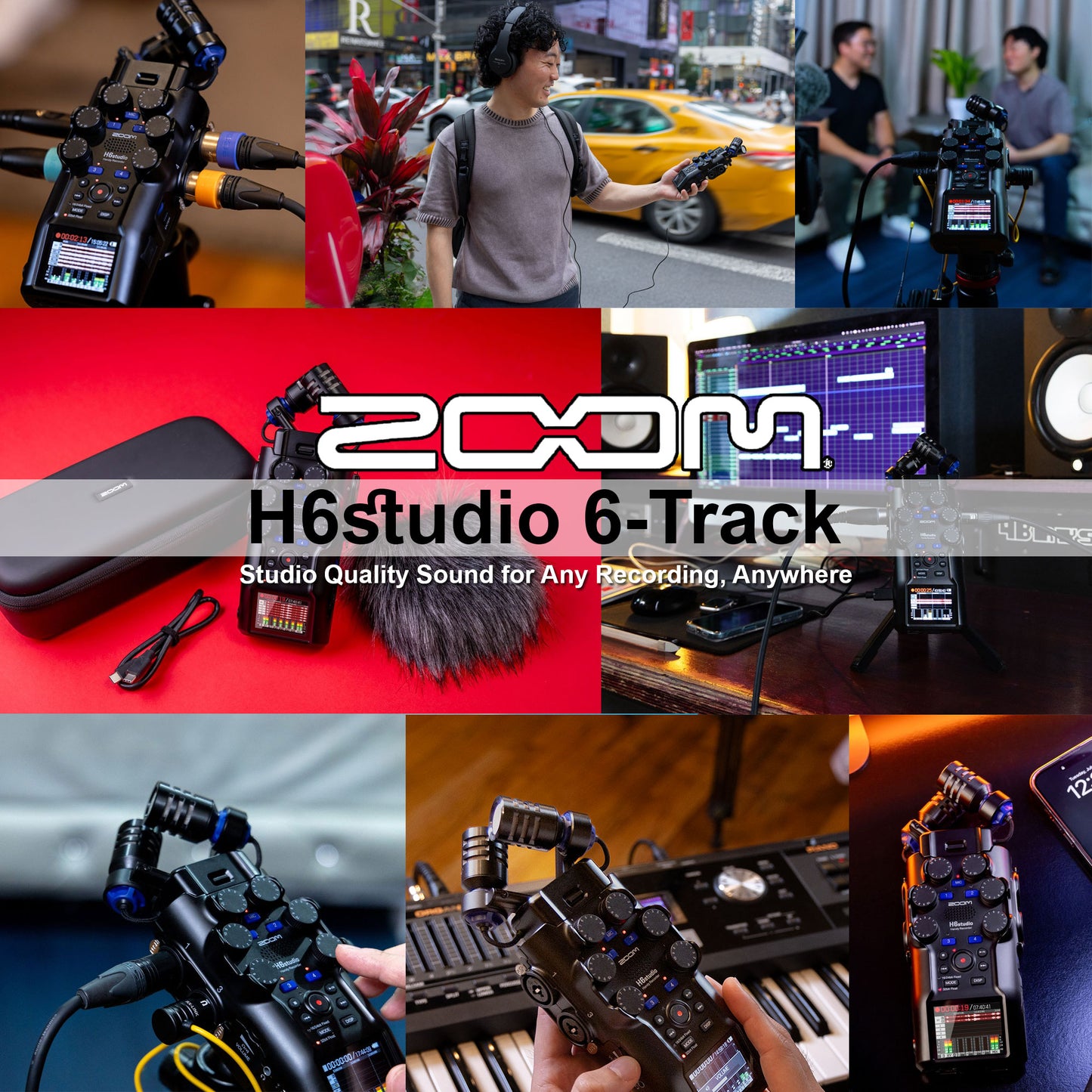 Zoom H6studio 6-Track Handy Recorder with 32-Bit Float Recording and 64GB microSDXC Card Complete Recording Accessory Bundle