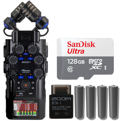 Zoom H6studio 6-Track Handy Recorder w/ 32-Bit Float with BTA-1 Bluetooth Adaptor For ARQ AR-48, L-20, H3-VR & F6 and SanDisk 128GB Ultra UHS-I microSDXC Card