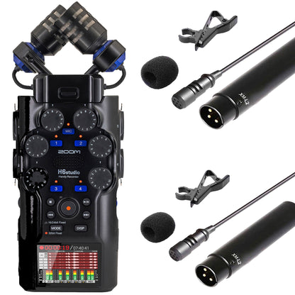 Zoom H6studio 6-Track Handy Recorder with 32-Bit Float Recording and 2x Vidpro Professional Wired XLR Lavalier Microphone XM-L2