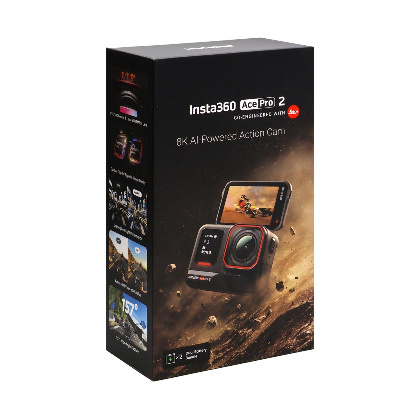 Insta360 Ace Pro 2 Xplorer Dual Battery Waterproof Action Camera Bundle with 128GB Card and 7-in-1 Streaming Essentials Selfie Tripod Stick