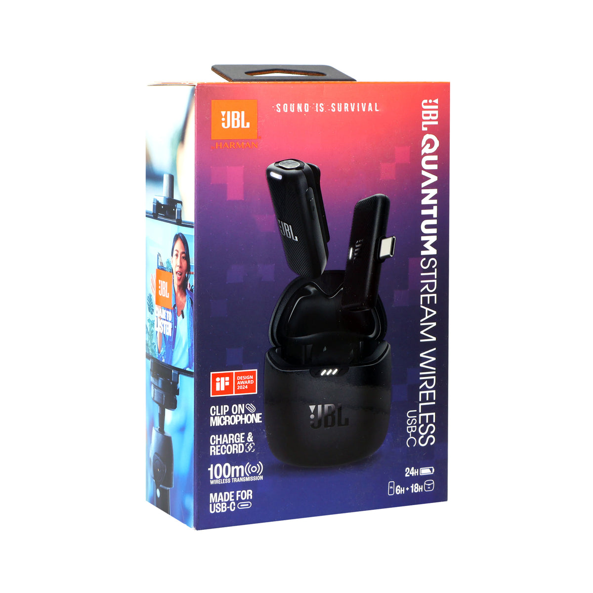JBL Quantum Stream Wireless Clip-On Microphone System for USB-C Devices (2.4 GHz)