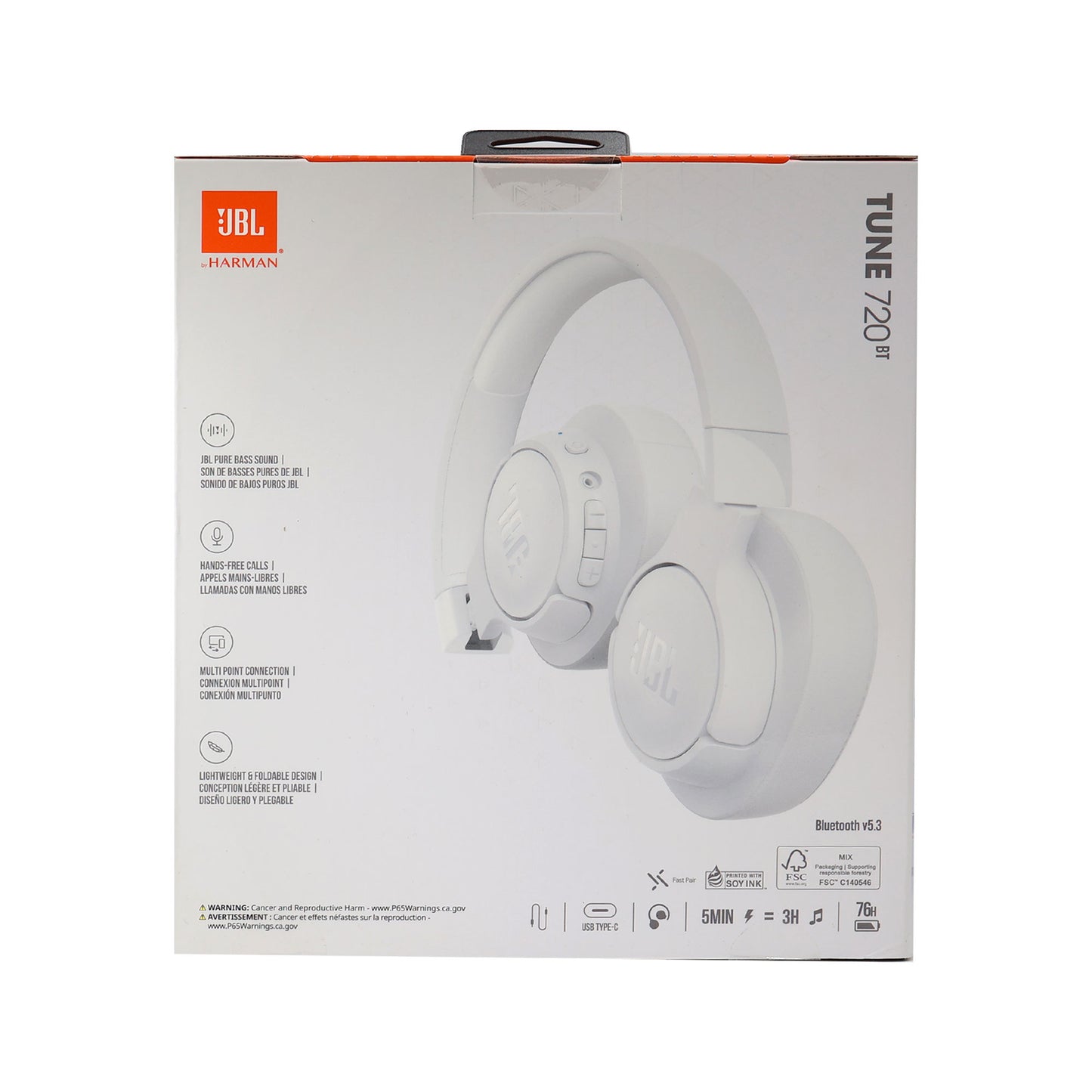 JBL Tune 720BT Over-Ear Wireless Headphones (White)