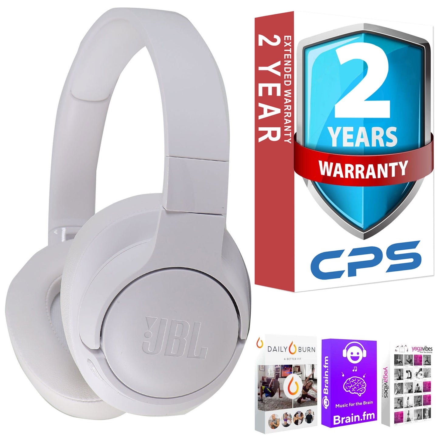 JBL Tune 720BT Over-Ear Wireless Headphones (White) with Fitness and Wellness Plus Software and 2 Year Warranty