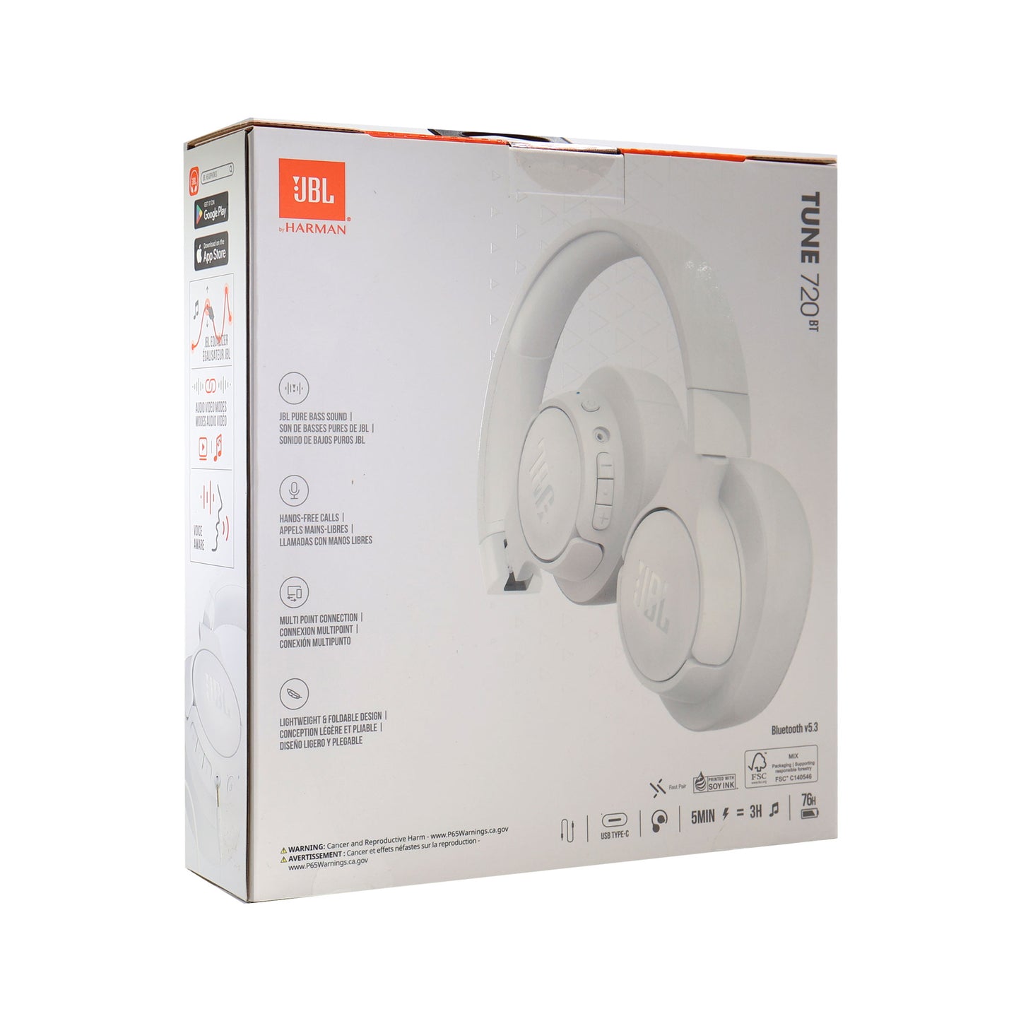 JBL Tune 720BT Over-Ear Wireless Headphones (White) with JBL T110 in Ear Headphones