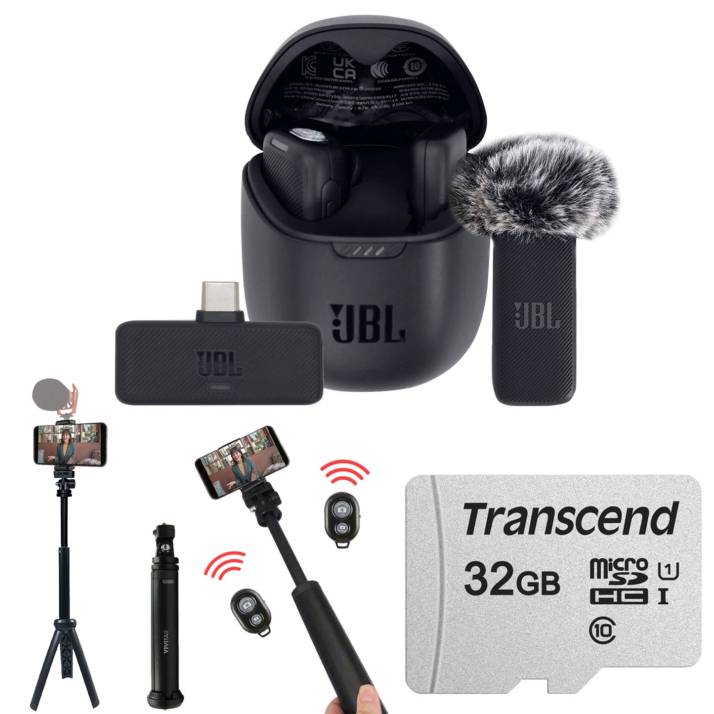 JBL Quantum Stream Wireless Clip-On Microphone System for USB-C Devices (2.4 GHz) with Content Creation Kit