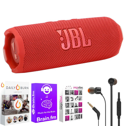 JBL Flip 7 Portable Waterproof Bluetooth Speaker (Red) with T110 in Ear Headphones Black and Fitness & Wellness Plus Software