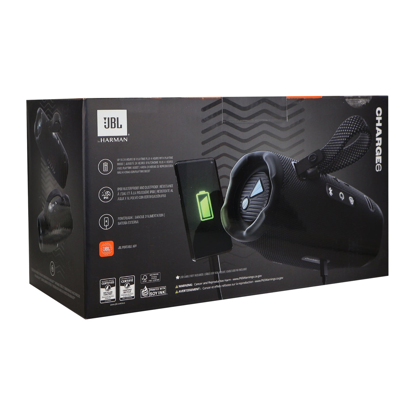 JBL Charge 6 Portable Waterproof Bluetooth Speaker (Black) with T110 in Ear Headphones and Fitness & Wellness Plus Software