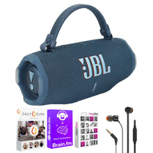 JBL Charge 6 Portable Waterproof Bluetooth Speaker (Blue) with T110 in Ear Headphones and Fitness & Wellness Plus Software