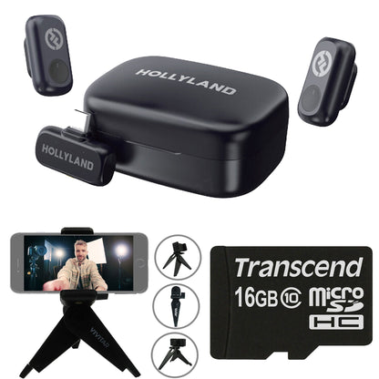 Hollyland LARK A1 Duo 2-Person Wireless Lavalier Microphone System with USB-C Connector for Mobile Devices (Space Gray, 2.4 GHz) with Content Creation Bundle