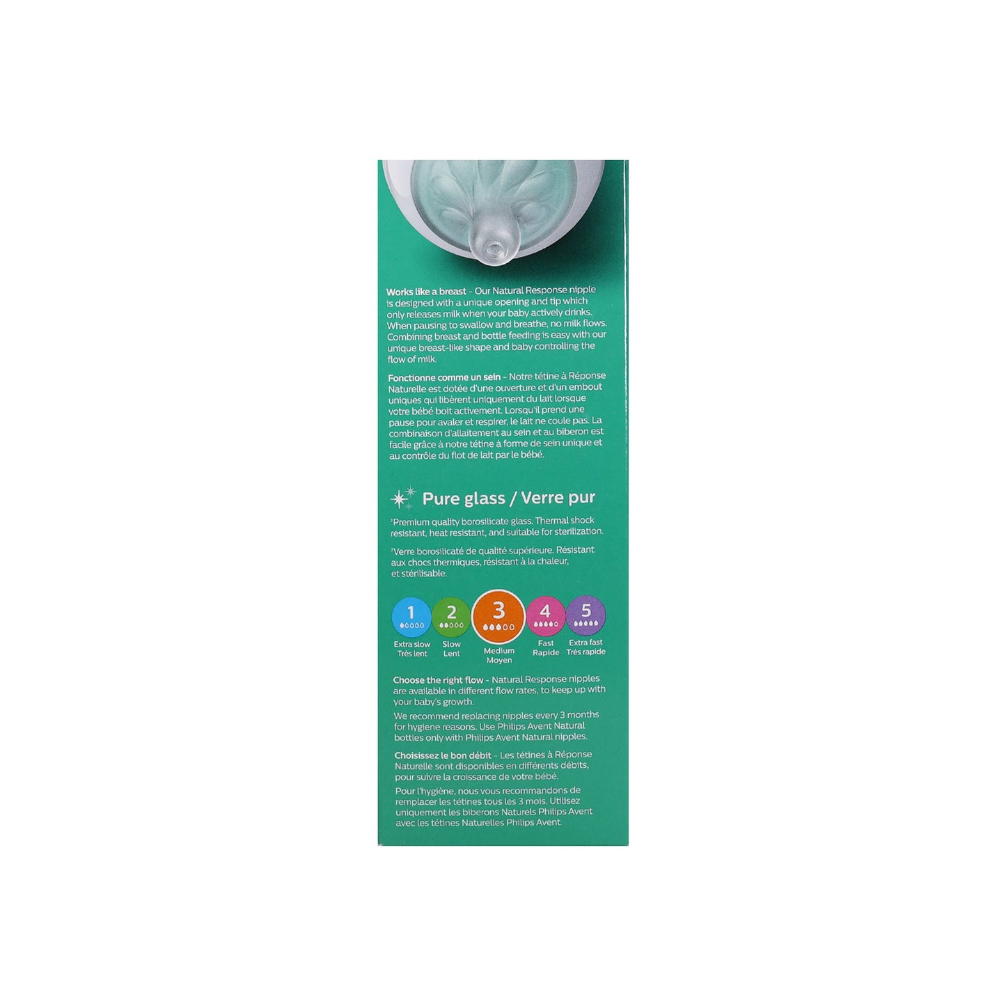 Philips Avent Natural Glass Baby Bottles with Natural Response Nipples (Medium Flow, Flow 3), 8oz, 2-Pack, SCY913/02