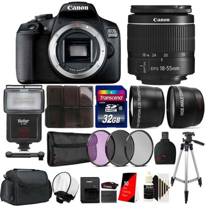 Canon EOS 2000D / Rebel T7 24.1MP Digital SLR Camera + EF-S 18-55mm lens + Case + Top Kit