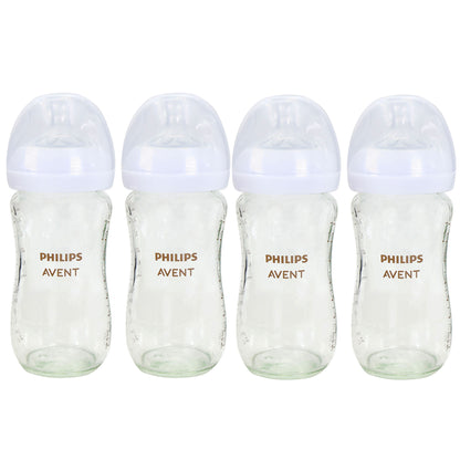 2x Philips Avent Natural Glass Baby Bottles with Natural Response Nipples (Medium Flow, Flow 3), 8oz, 2-Pack, SCY913/02