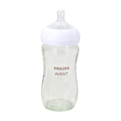2x Philips Avent Natural Glass Baby Bottles with Natural Response Nipples (Medium Flow, Flow 3), 8oz, 2-Pack, SCY913/02