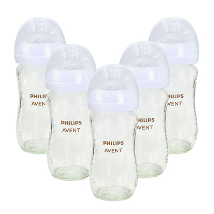 3x Philips Avent Natural Glass Baby Bottles with Natural Response Nipples (Medium Flow, Flow 3), 8oz, 2-Pack, SCY913/02