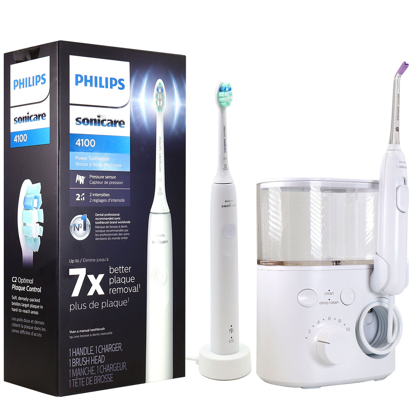 Philips Sonicare 4100 Rechargeable Electric Toothbrush (White) HX3681/23 with Philips Sonicare Cordless Power Flosser 3000 (White) - HX3711/20