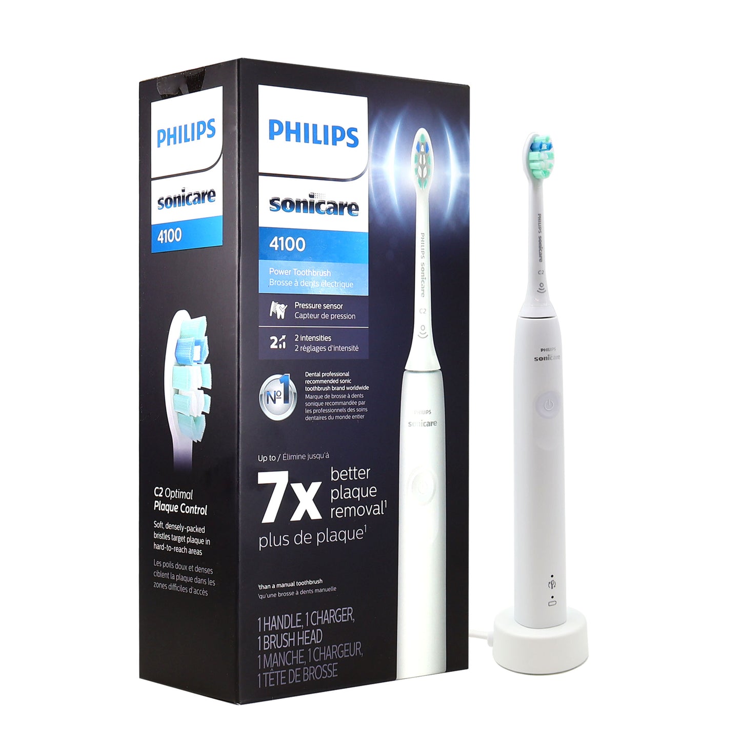 Philips Sonicare 4100 Rechargeable Electric Toothbrush (White) HX3681/23 with Philips Sonicare Cordless Power Flosser 3000 (White) - HX3711/20