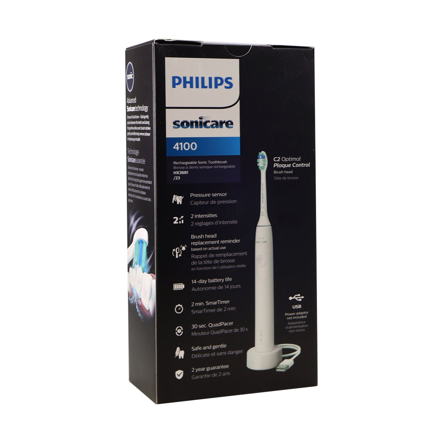 Philips Sonicare 4100 Rechargeable Electric Toothbrush (White) HX3681/23 with Philips Sonicare Cordless Power Flosser 3000 (White) - HX3711/20