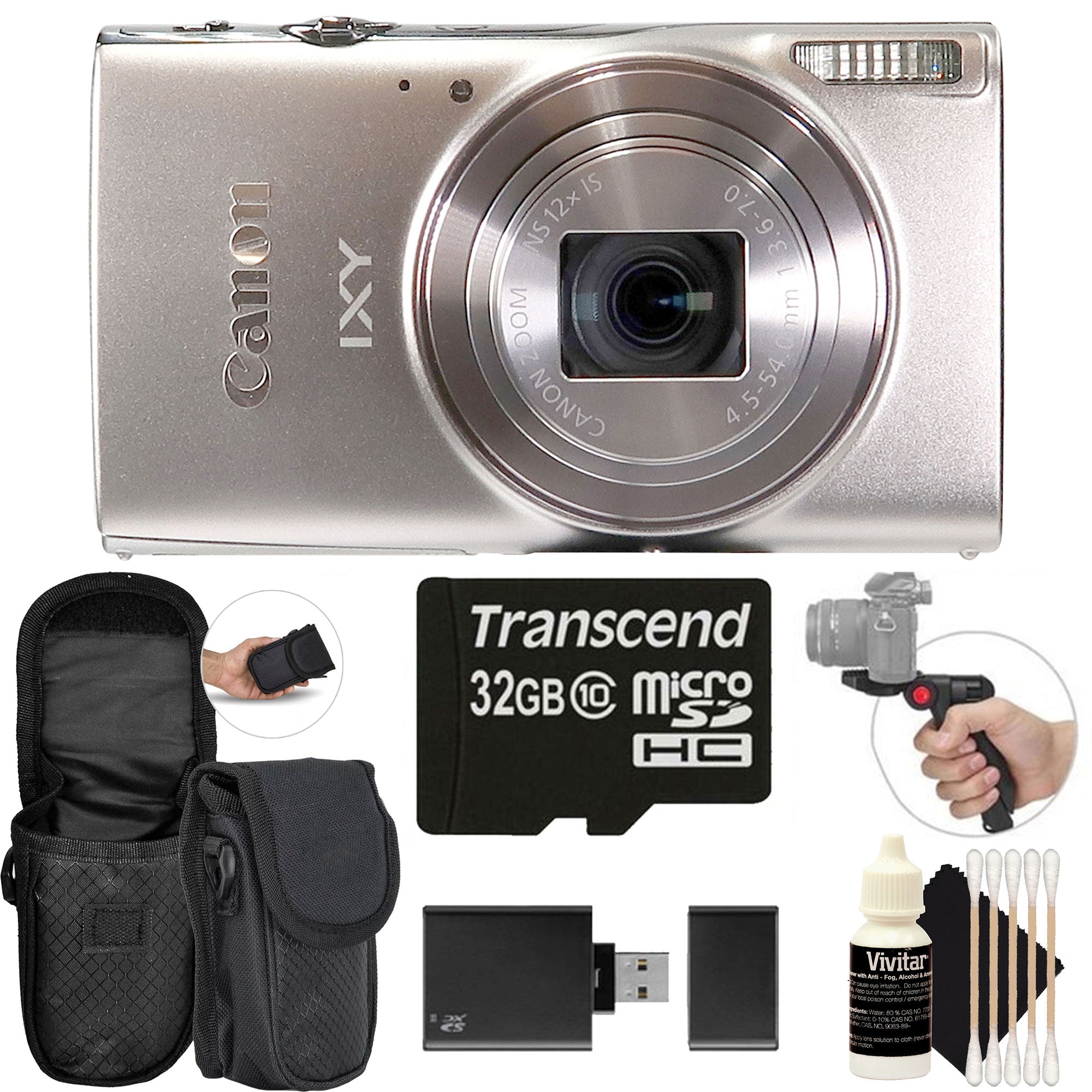 Canon PowerShot IXY 650 HS Silver Camera with Case, 32GB MicroSD