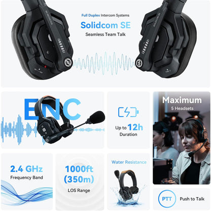 Hollyland Solidcom SE Global 5S 5-Person Full-Duplex Single-Ear Noise-Canceling Headset Intercom System (2.4 GHz)