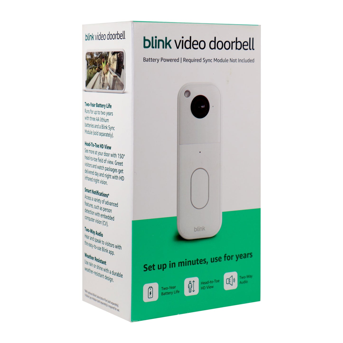 Blink - Video Doorbell - Head-to-toe HD view, two-year battery, simple setup, Required Sync Module Not included - White