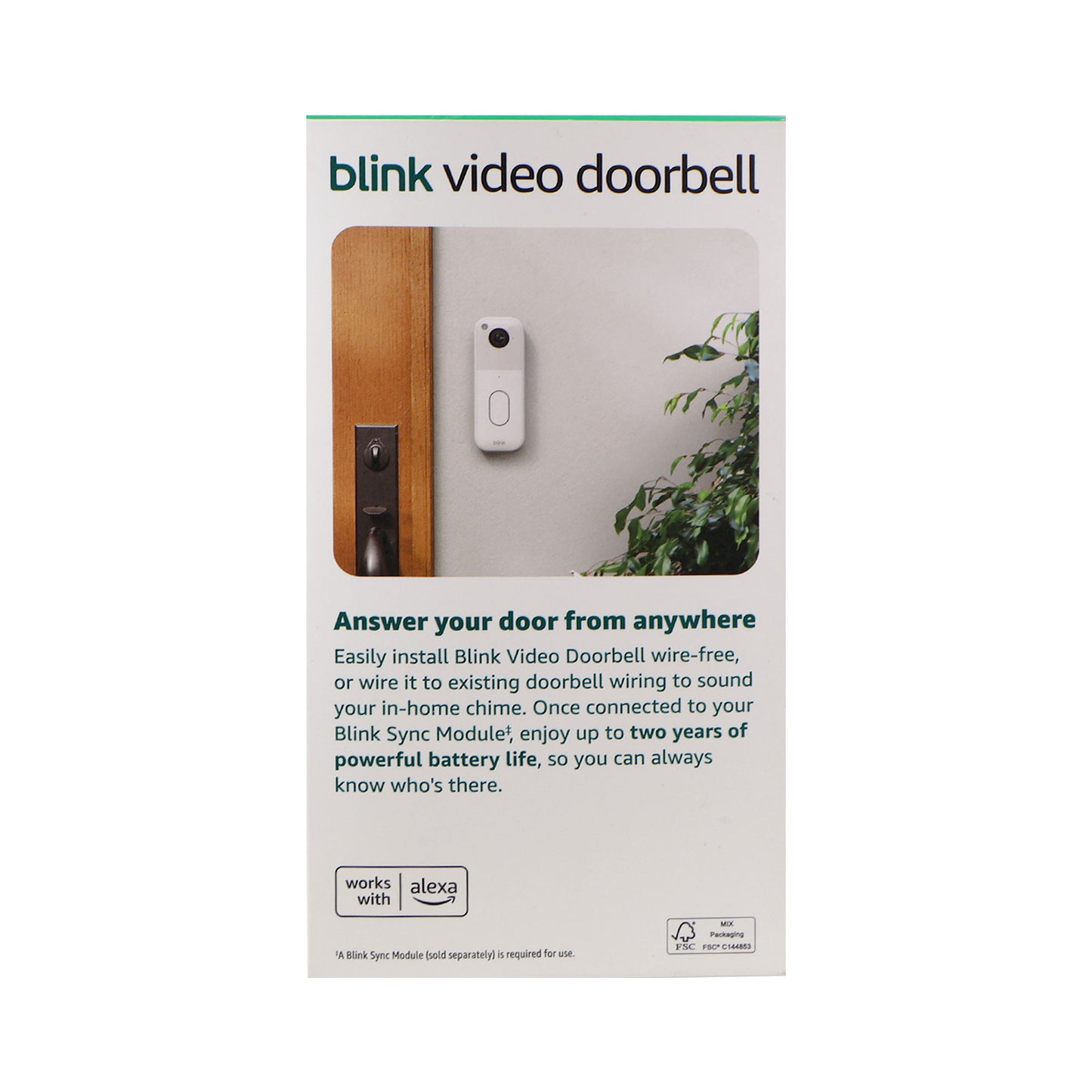 Blink - Video Doorbell - Head-to-toe HD view, two-year battery, simple setup, Required Sync Module Not included - White