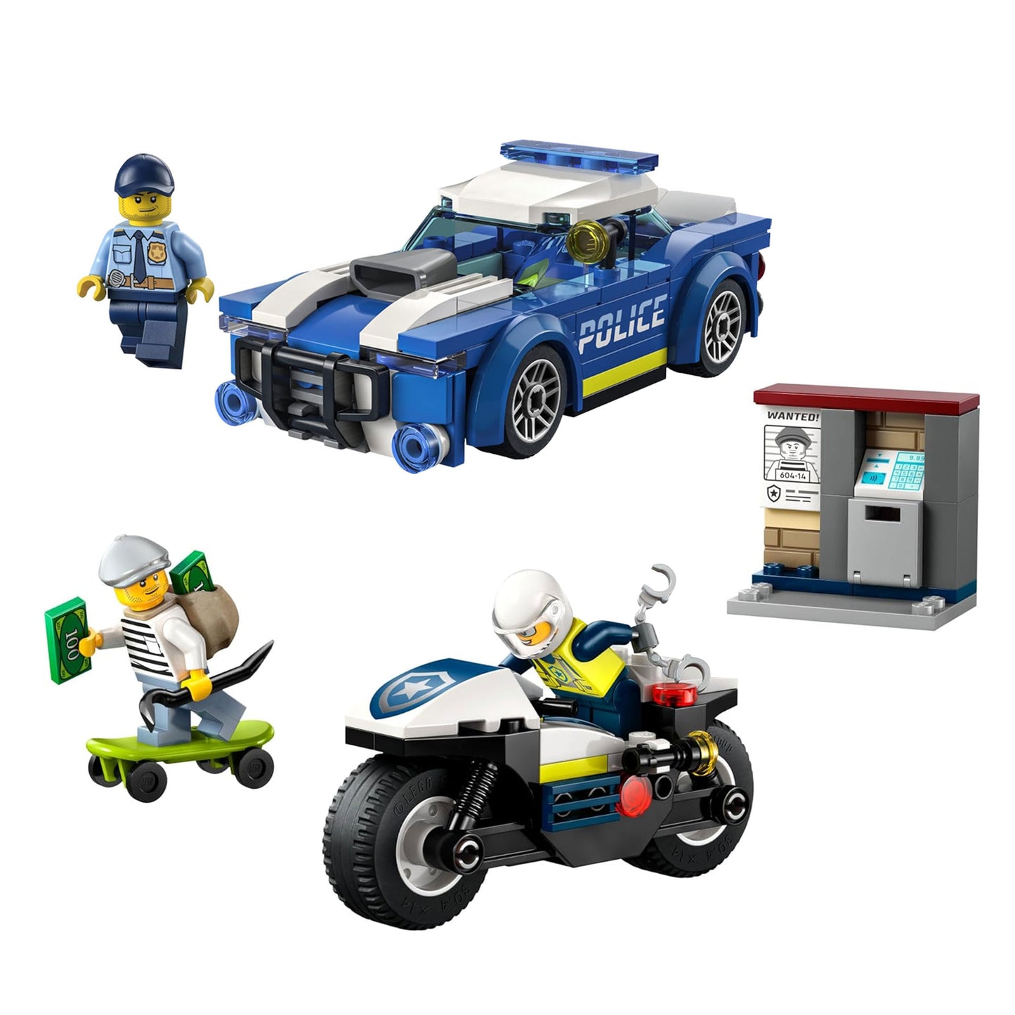LEGO City Police Car and  Motorcycle Chase Building Toy with with Officers and Crook Minifigures, Gift Idea