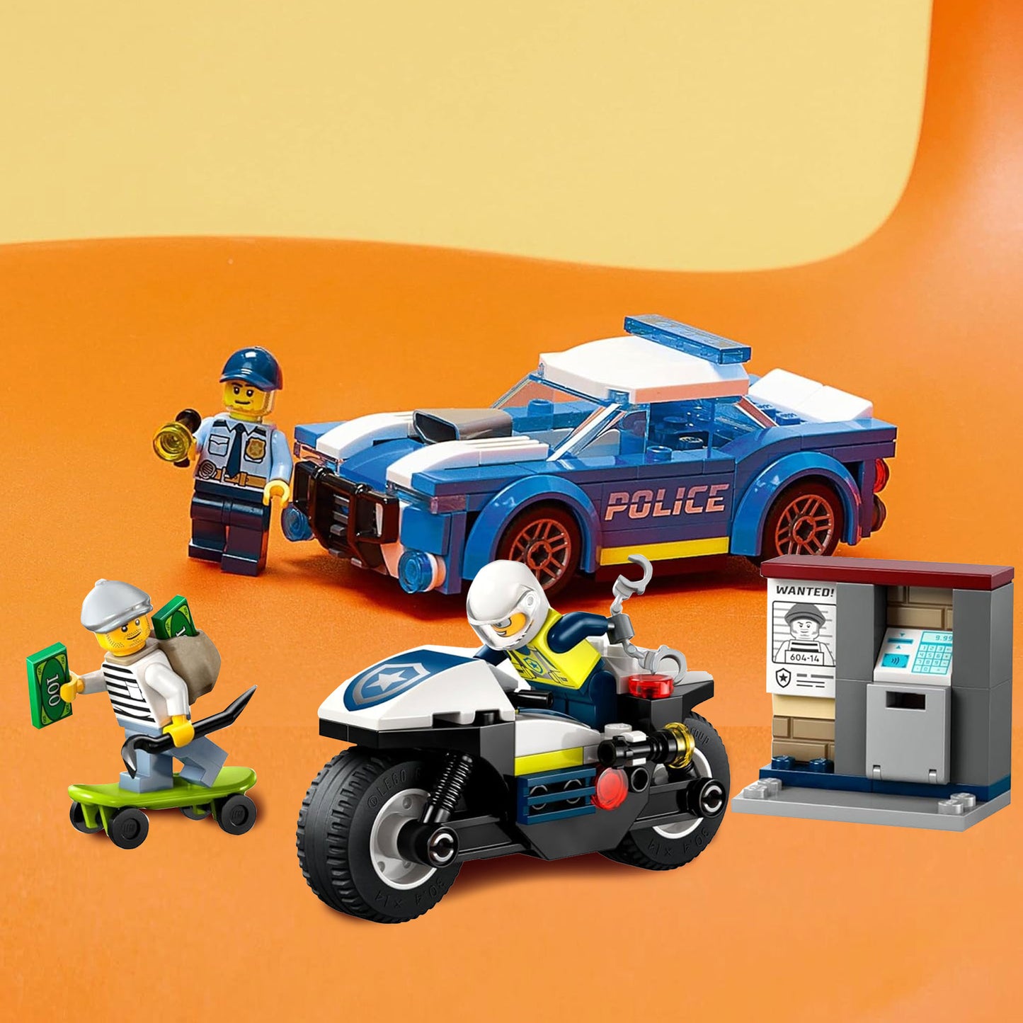 LEGO City Police Car and  Motorcycle Chase Building Toy with with Officers and Crook Minifigures, Gift Idea
