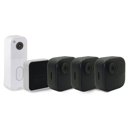Blink Outdoor 4 3-Camera System (4th Gen) + Blink Video Doorbell White, Wireless Setup