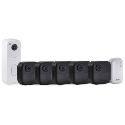 Blink Outdoor 4 5-Camera System with Sync Module Core + Blink Video Doorbell White