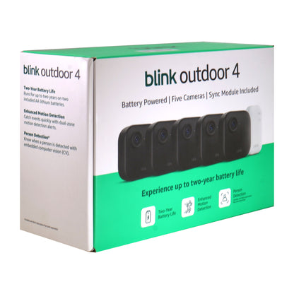 Blink Outdoor 4 5-Camera System with Sync Module Core + Blink Video Doorbell White
