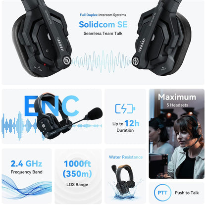 2x Hollyland Solidcom SE Global Full-Duplex Wireless Single-Ear Remote Headset (2.4 GHz)