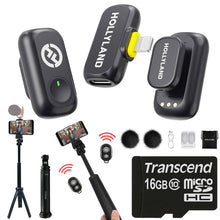Hollyland LARK A1 Mini Duo 2-Person Wireless Mic System for iOS + 16GB MicroSD & 13" Pocket Tripod