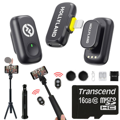 Hollyland LARK A1 Mini Duo 2-Person Wireless Mic System for iOS + 16GB MicroSD & 13" Pocket Tripod