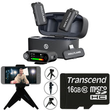 Hollyland LARK MAX 2 Combo 2-Person Wireless Microphone System for Cameras and Mobile Devices (Space Gray, 2.4 GHz) + 16GB MicroSD Memory Card + Vivitar Compact Selfie Video Tripod