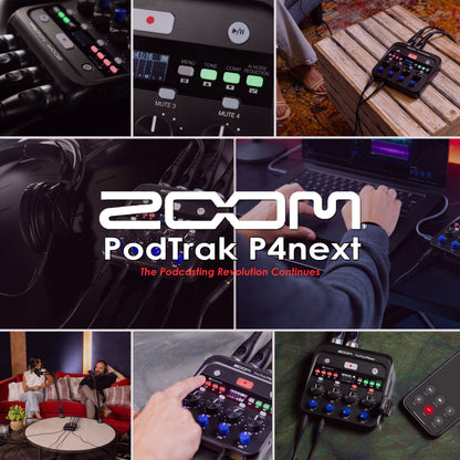 Zoom PodTrak P4next Portable Podcast Recorder + 2-Person Wireless Lavalier Mics + 32GB Kit