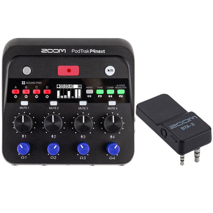 Zoom PodTrak P4next Portable Multitrack Podcast Recorder with ZOOM BTA-2 Bluetooth Adapter
