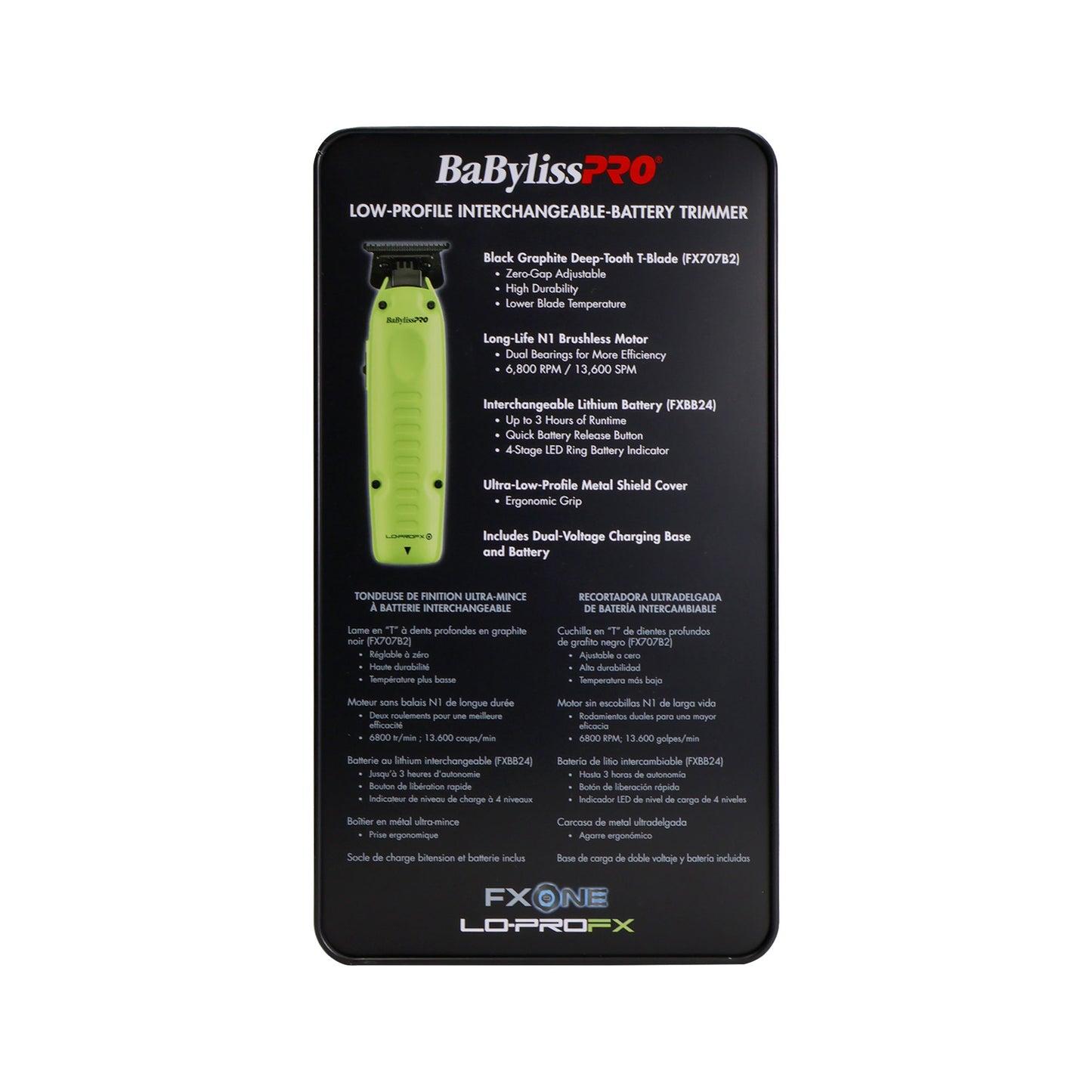 BaBylissPRO FXONE Lo-ProFX Limited Edition Neon Yellow Trimmer with Charging Base & Battery - FX729NY