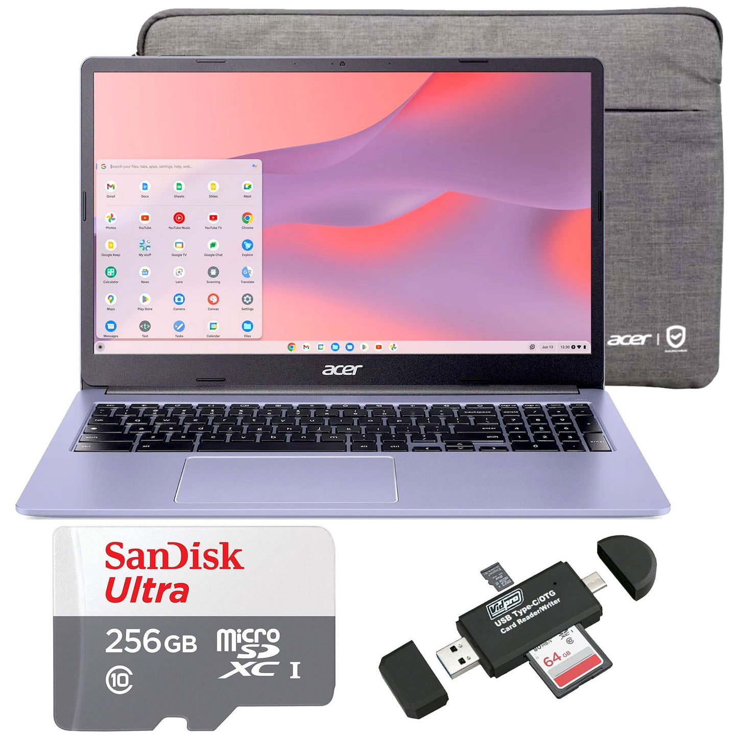 Acer Chromebook 315 15.6" Laptop Intel N4500 4GB 64GB eMMC Moonstone Purple + Sandisk 256GB SD